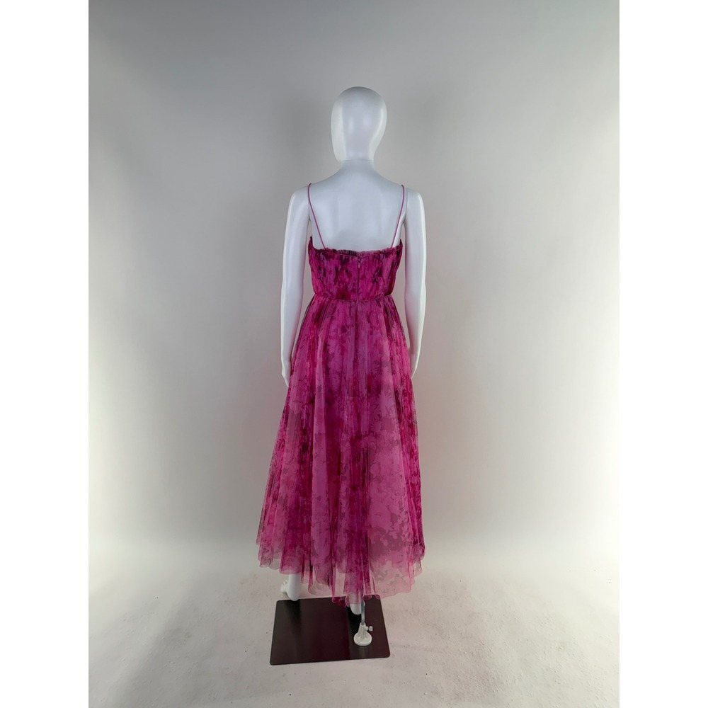 ML Monique Lhuillier Pink Floral Pleated Strapless Midi Dress Size 2 - Picture 4 of 11